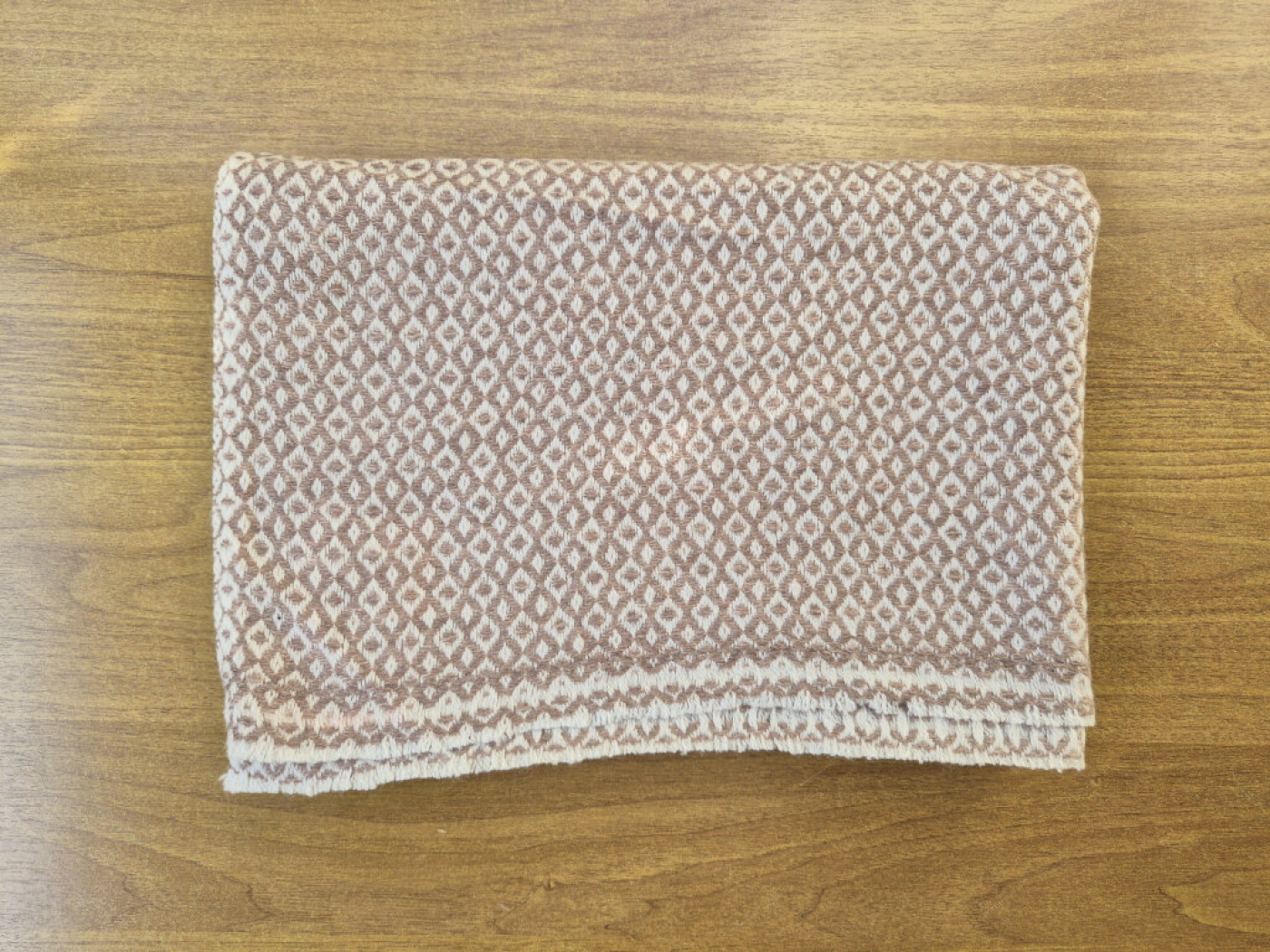 LWH Kaschmir-Schal | Helles Kupfer & Creme | Rautenmuster | weich & strukturiert | 66×190 cm